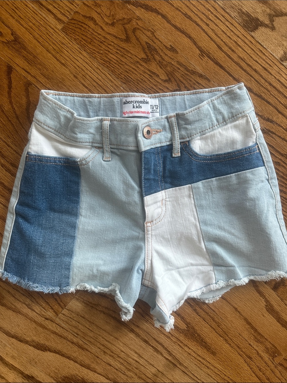 abercrombie kids Light Blue and White Patchwork Denim Shorts